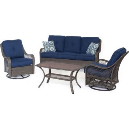 ALMO FULFILLMENT SERVICES LLC Hanover® Orleans 4 Piece All Weather Patio Set, Navy Blue/Gray ORLEANS4PCSW-G-NVY